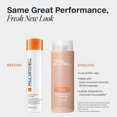 Paul Mitchell shampoo texture pouring from bottle demonstrating gentle lather and shine