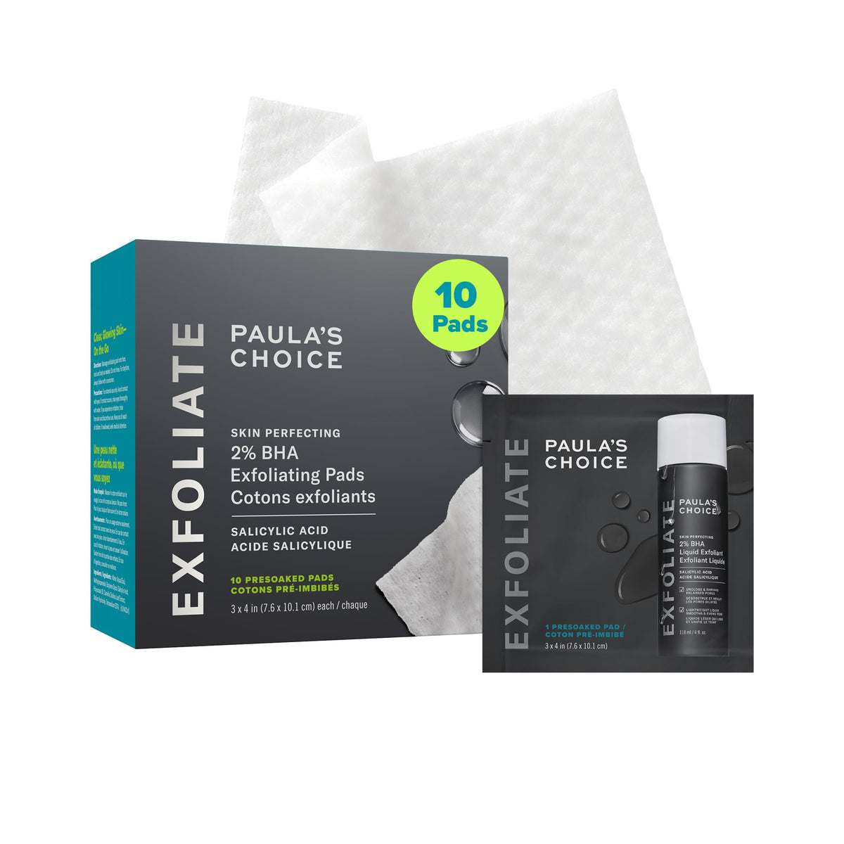 Paula's Choice empaque frontal mostrando 10 pads, ideal para viajes