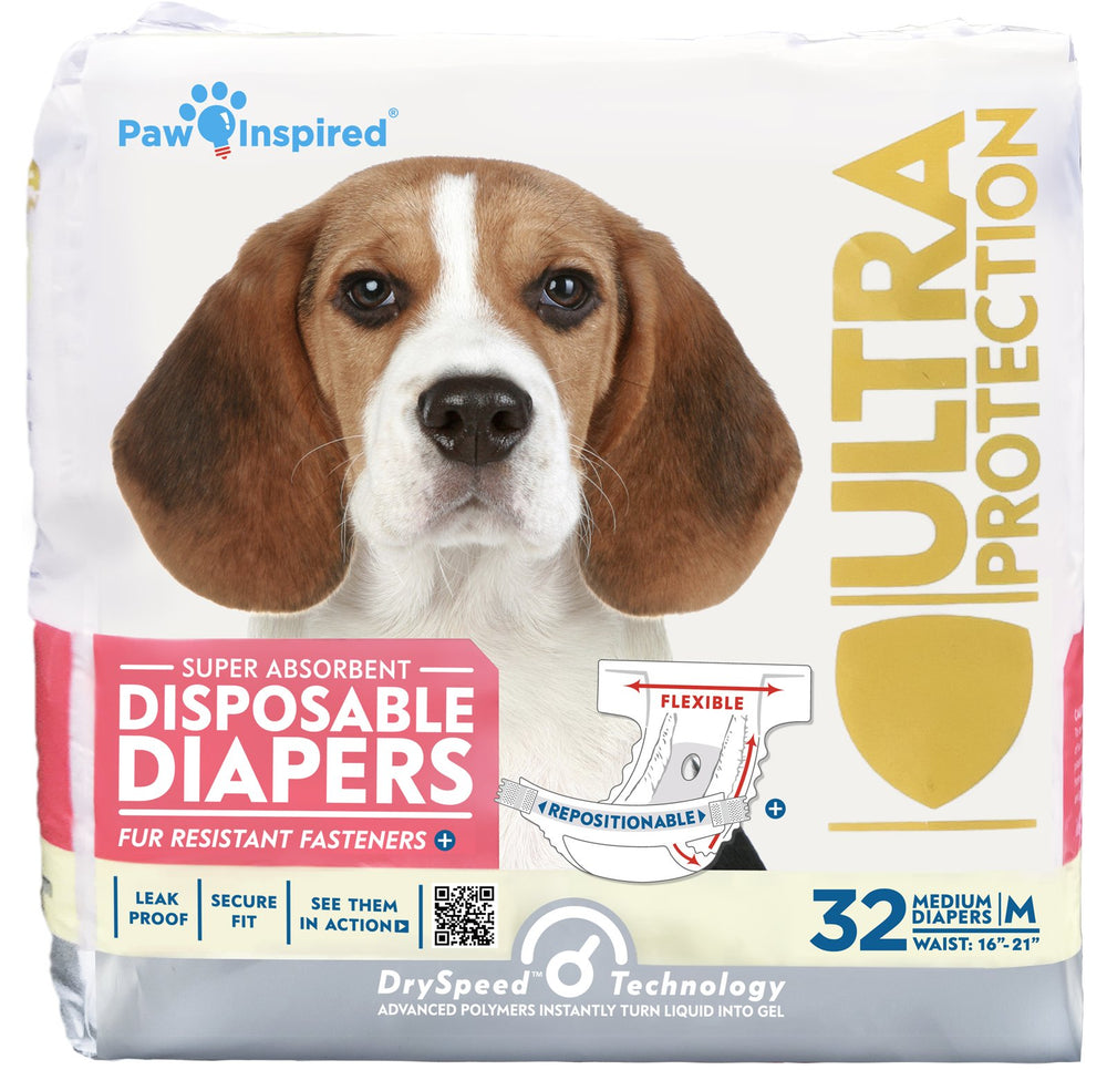 Paw Inspired paquete frontal 32 unidades mostrando diseño y talla M para protección rápida
