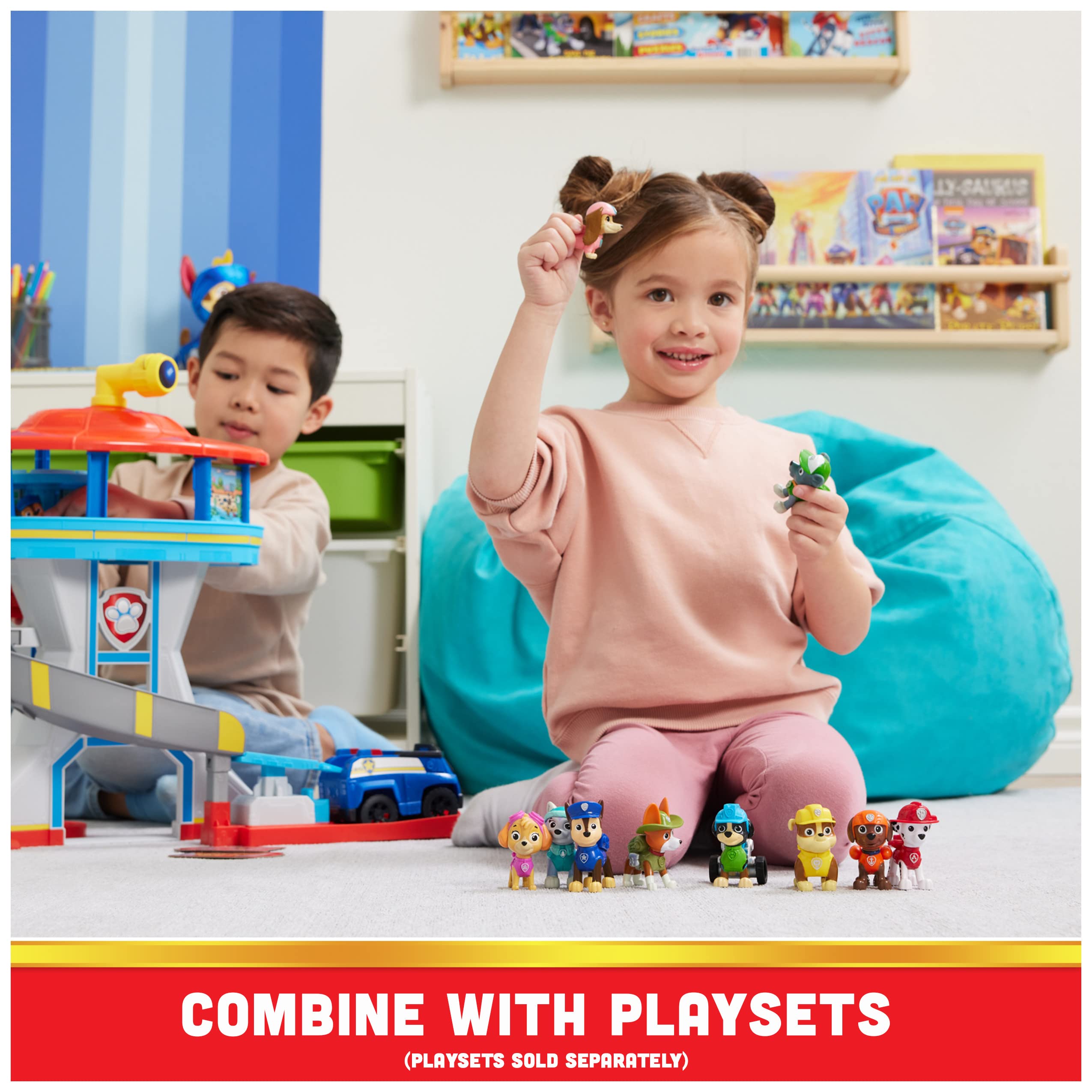 Paw Patrol figuras en juego ilustrando diversión y cooperación