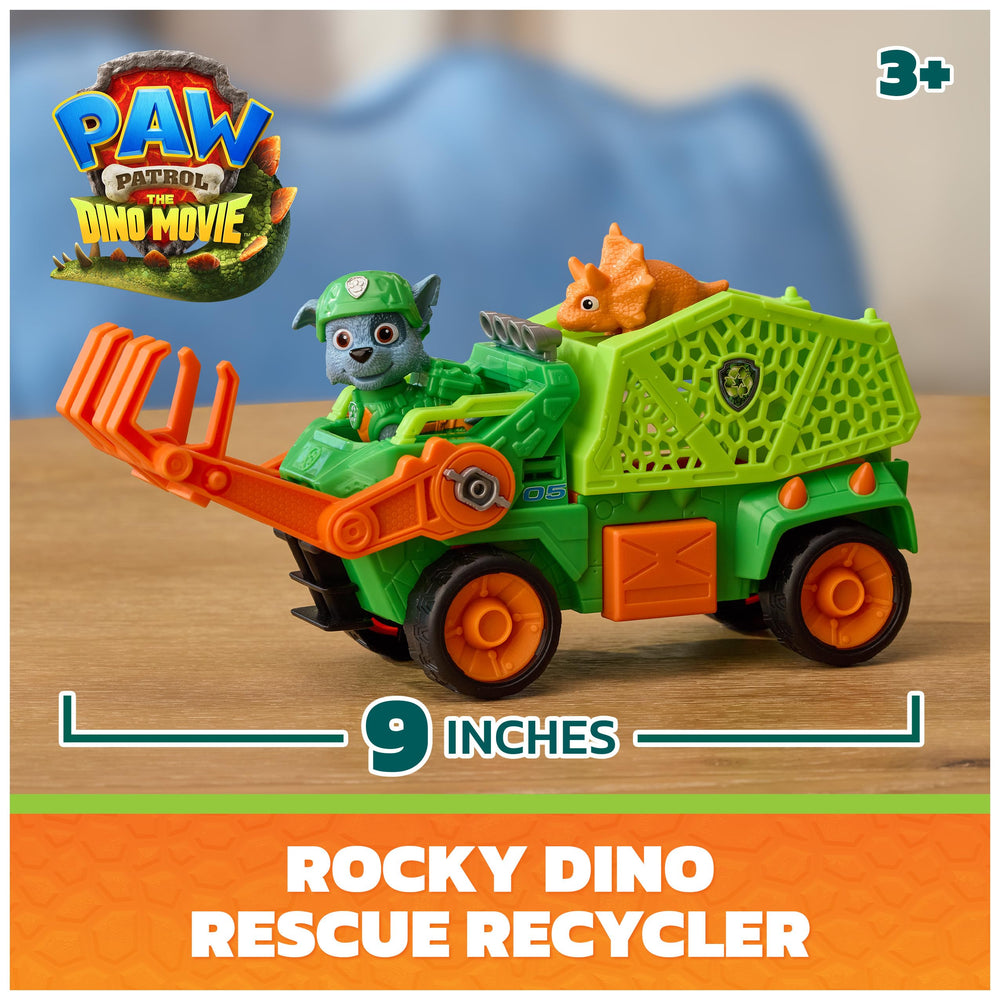 PAW Patrol Rocky con la parte trasera abierta y compartimento secreto para guardar dinos