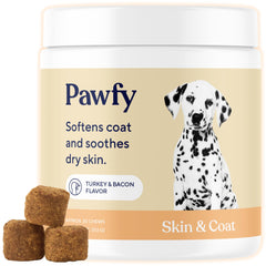 Pawfy front packaging showing bacon-flavored chews and benefits