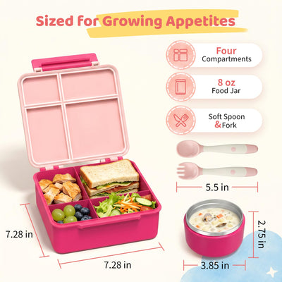 Pawtong lunch box with utensils showing size and portability benefit