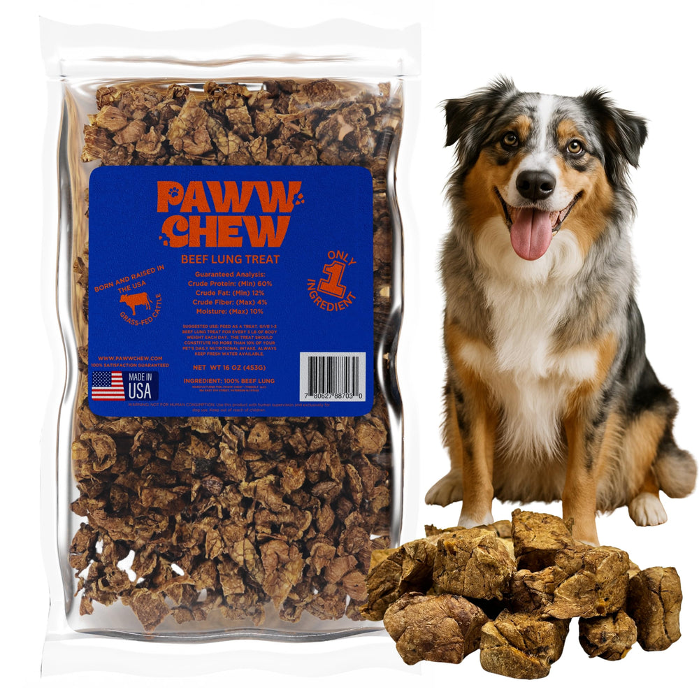 PAWW CHEW empaque frontal visible, muestra 1 lb y facilidad de uso