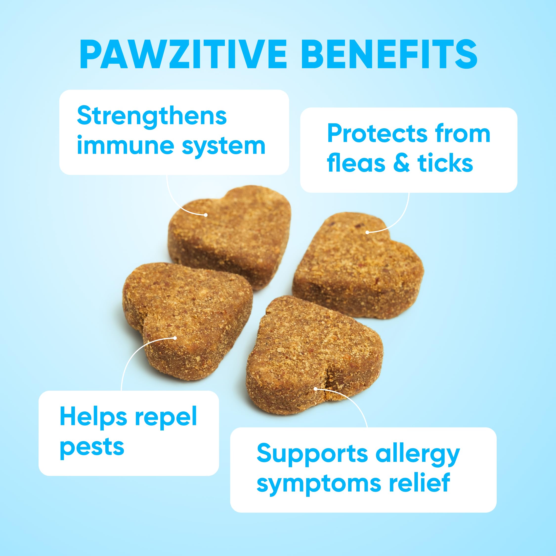 Masticable Pawzitive Pets en mano para comparar tamaño y dosificación visual