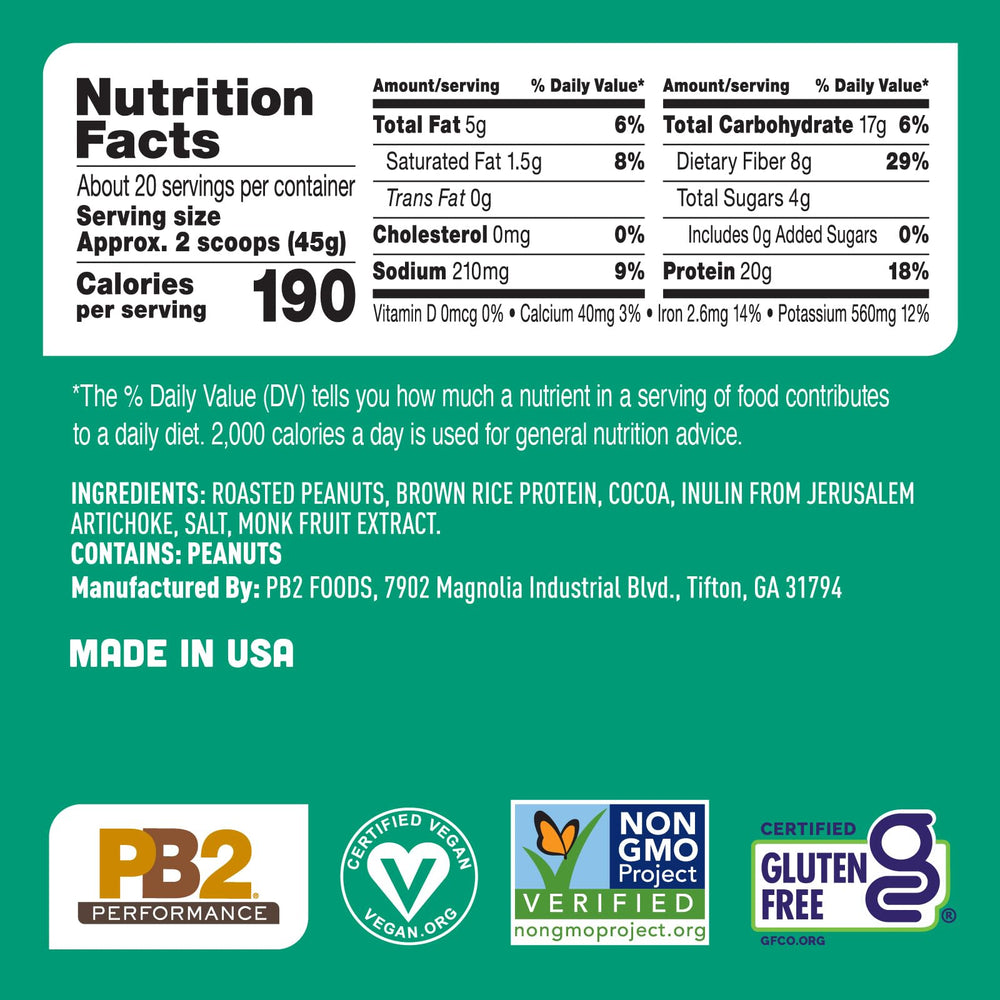 PB2 espolvoreado en avena para desayuno rico en proteína