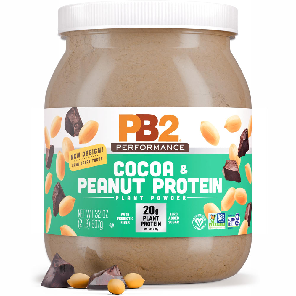 PB2 envase frontal con cacao muestra sabor y beneficios proteicos