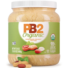 PB2 envase frontal 24oz mostrando la etiqueta orgánica y beneficios