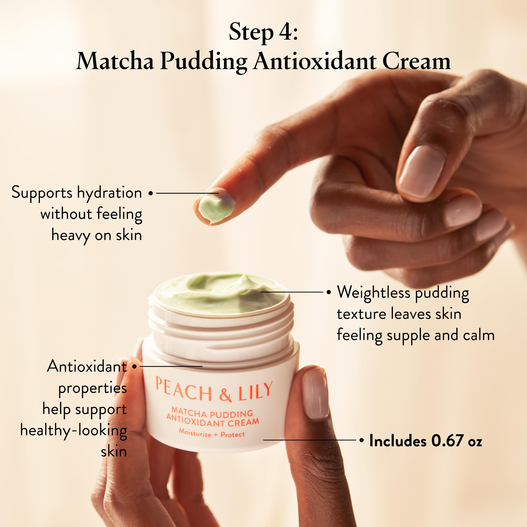 Peach & Lily Matcha Pudding Cream textura cremosa que sella la hidratación