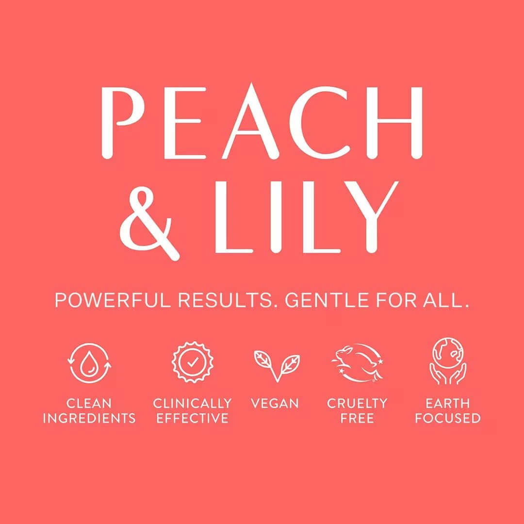 Peach & Lily empaque sobre fondo natural destacando ingredientes botánicos