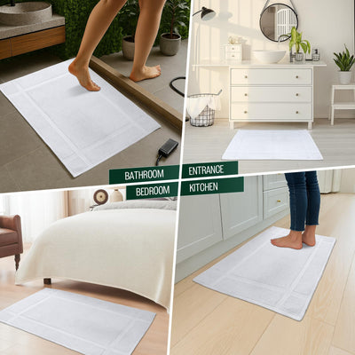 Pearl Linens mat in use by feet stepping out of shower showcasing comfort and safety