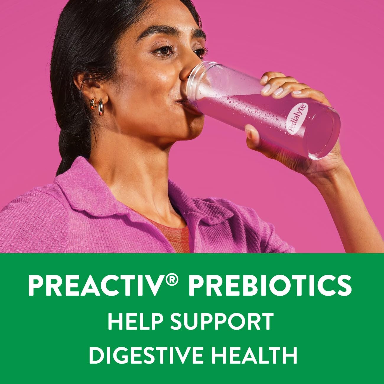 Pedialyte AdvancedCare comparación de tamaño de litro junto a objetos cotidianos
