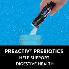Pedialyte AdvancedCare Plus packet next to hand to show single-serve size and portability