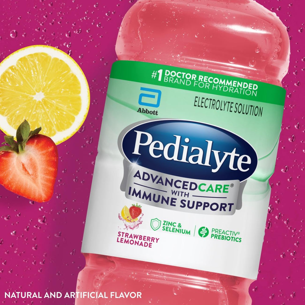 Pedialyte AdvancedCare textura rosa limón y aspecto claro refrescante