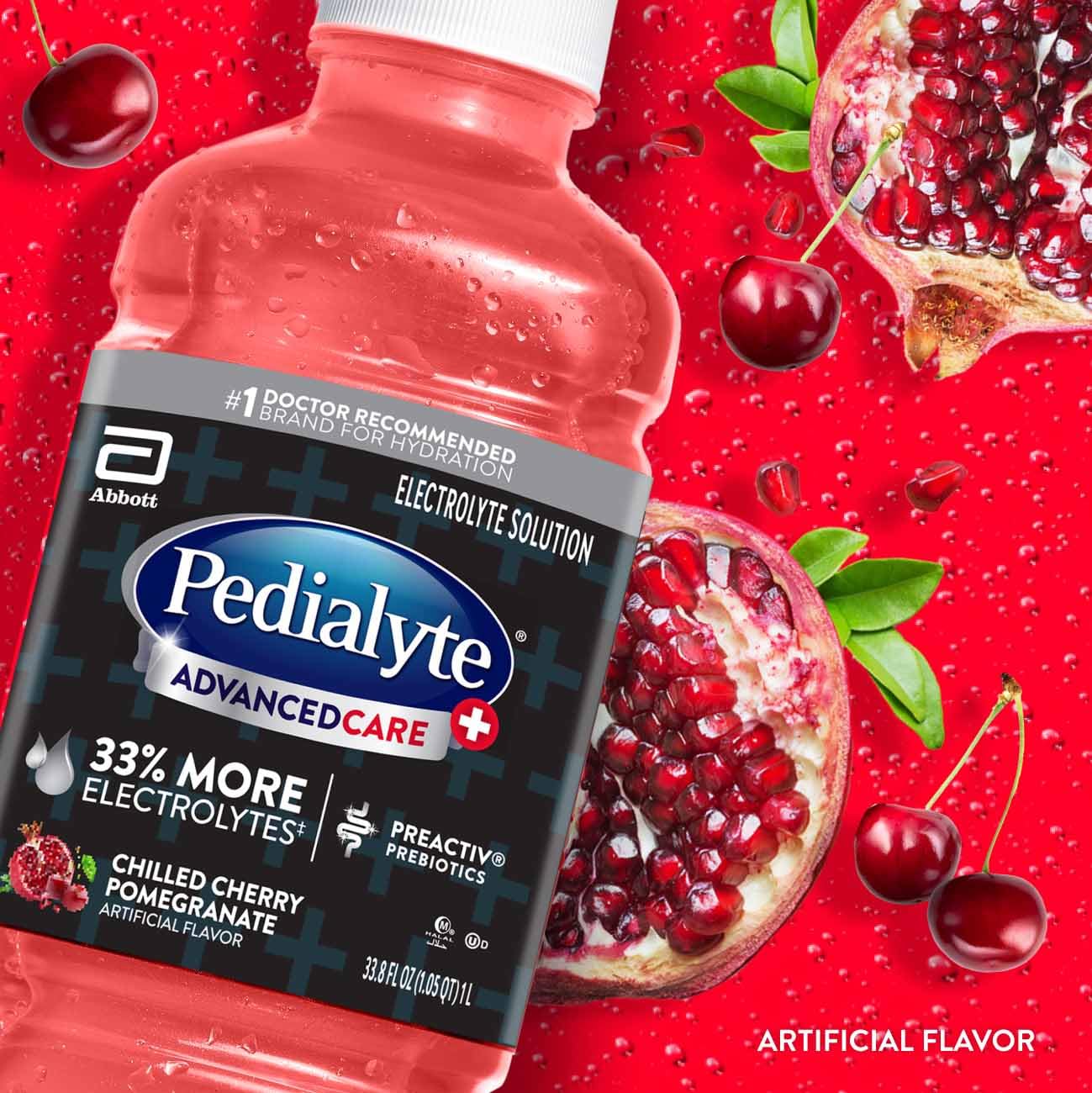 Pedialyte close-up label with nutrition facts highlighting higher electrolytes