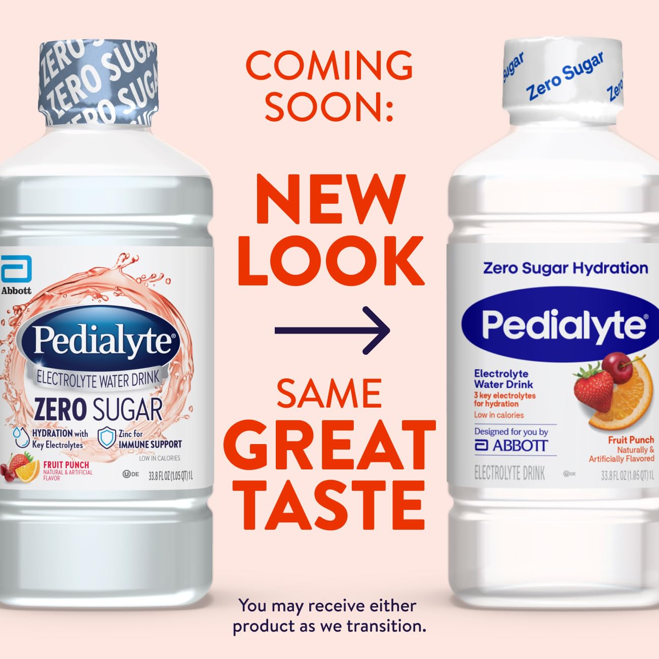 Pedialyte close-up label reading electrolytes and zinc, communicates ingredient transparency