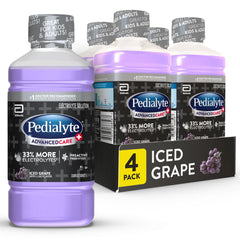 Pedialyte envase Iced Grape mostrando etiqueta frontal y fácil identificación