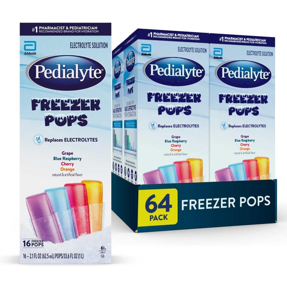 Pedialyte pack variedad frontal mostrando sabores y envase, ideal para rehidratación rápida