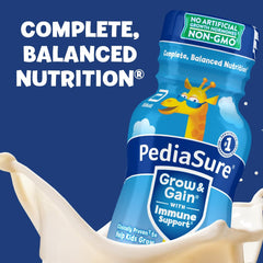 Pouring PediaSure vanilla texture into a glass for easy serving