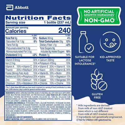 PediaSure bottle next to a ruler to show 8 fl oz serving size