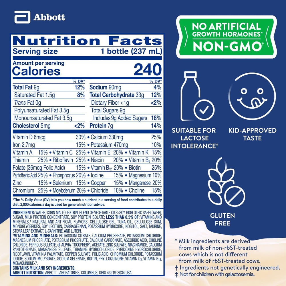PediaSure bottle next to a ruler to show 8 fl oz serving size