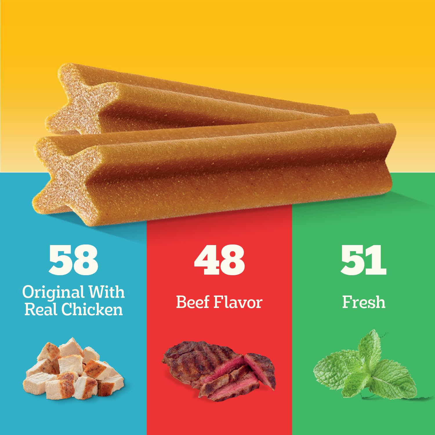 Pedigree Dentastix variedad de sabores visible para aceptación del perro