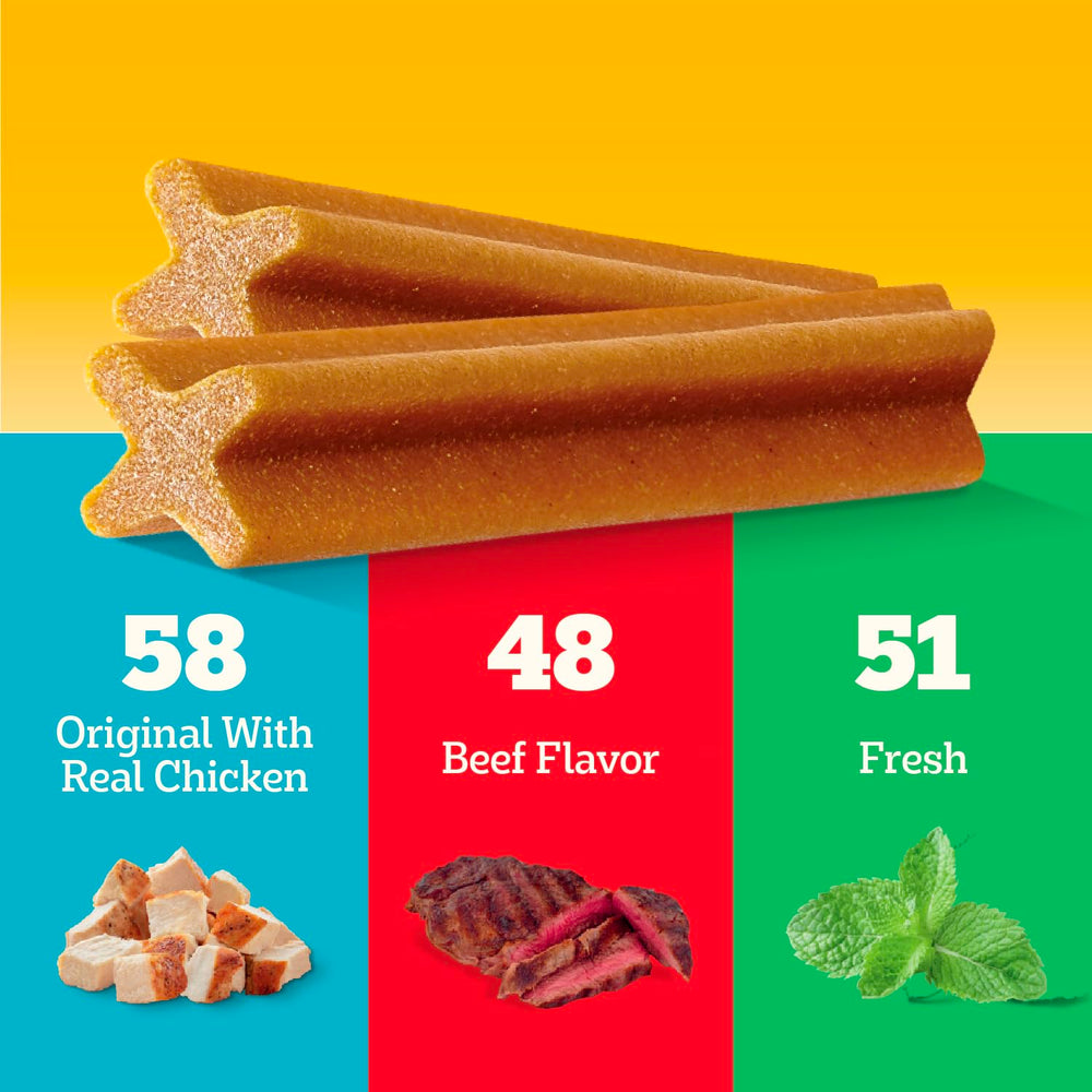 Pedigree Dentastix variedad de sabores visible para aceptación del perro