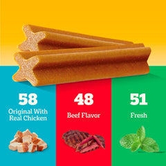 Pedigree Dentastix variedad de sabores visible para aceptación del perro