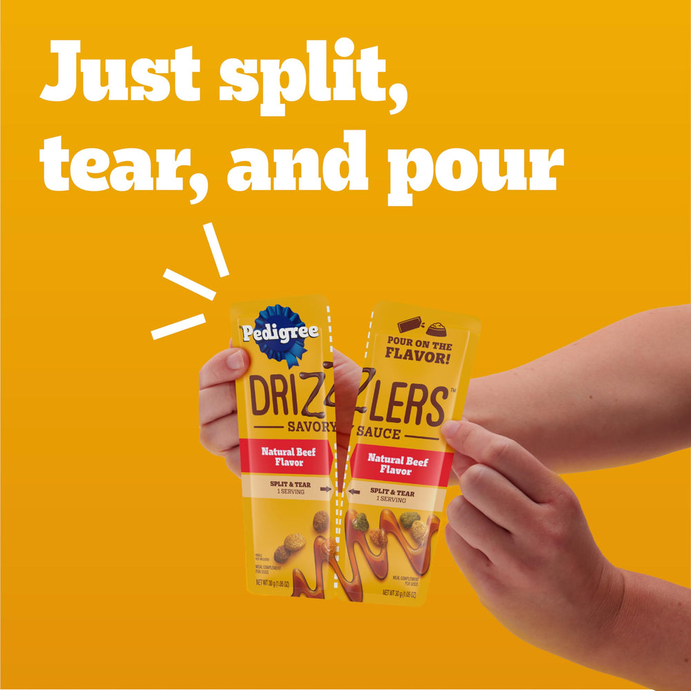 Pedigree Drizzlers detalle de la textura de la salsa que realza el sabor del pienso