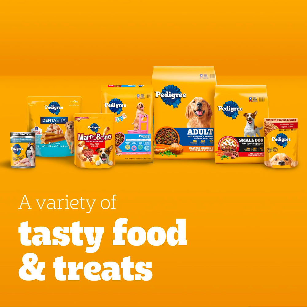 Pedigree label close-up showing ingredients and nutrient highlights
