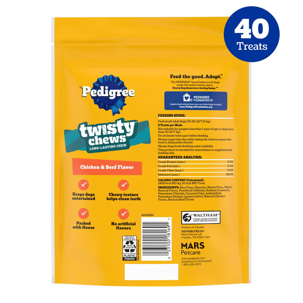 Pedigree Twisty Chews junto a un plato para presentar como recompensa diaria