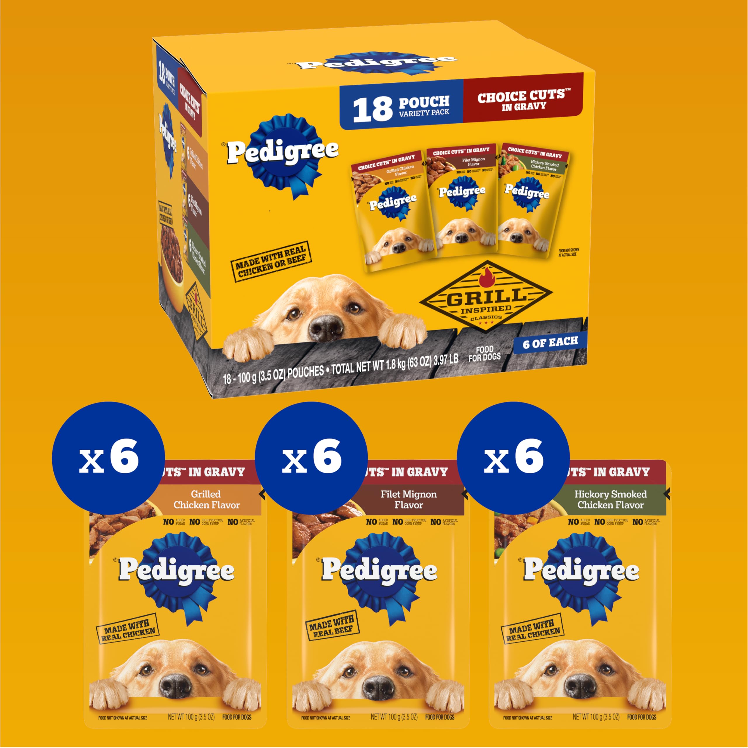 Pedigree sobre abierto con 3.5 oz listo para servir sin residuos