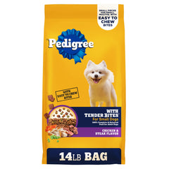 Pedigree paquete frontal mostrando el diseño y beneficio de bocados tiernos