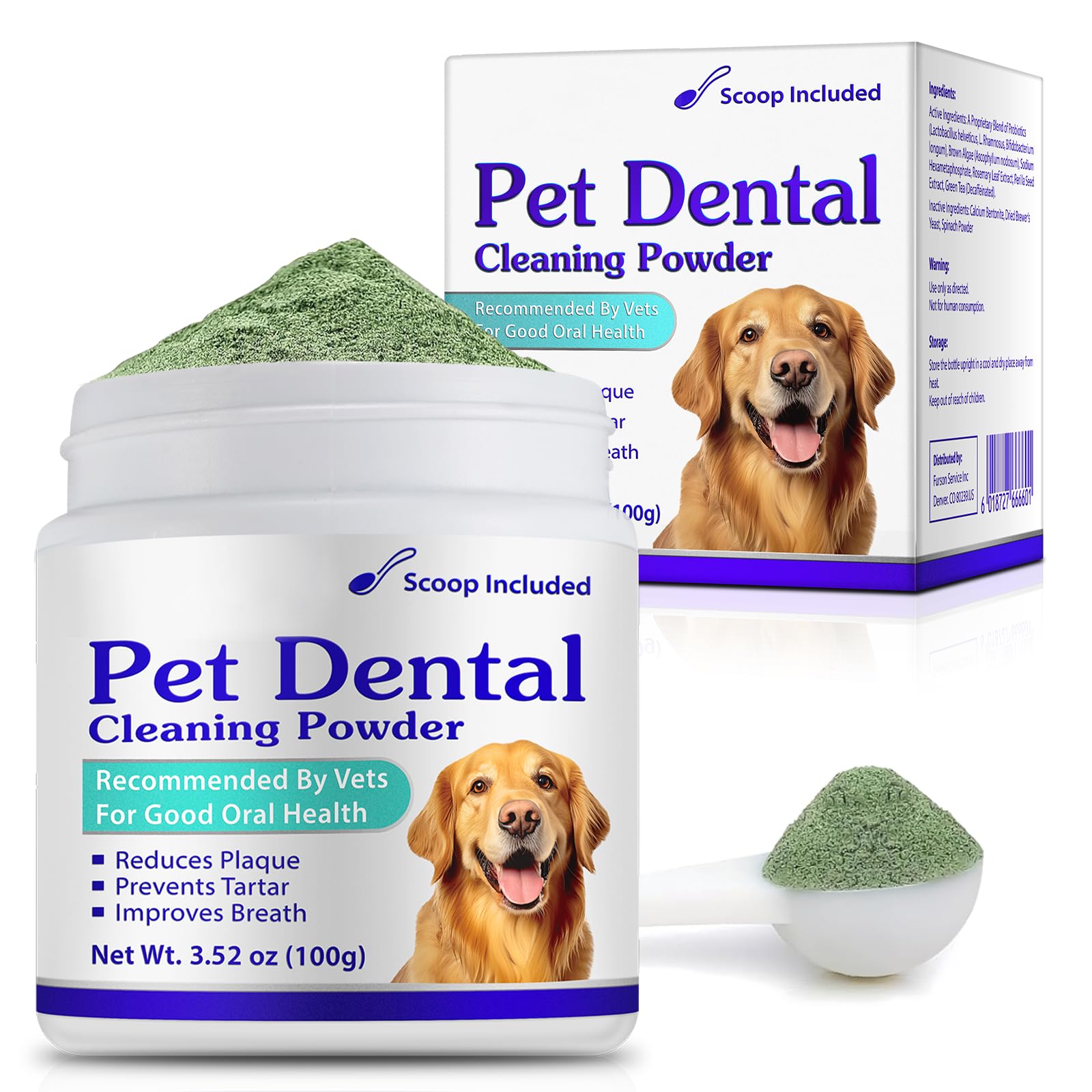 Peesnb envase frontal del polvo dental mostrando etiqueta y formato práctico para uso diario