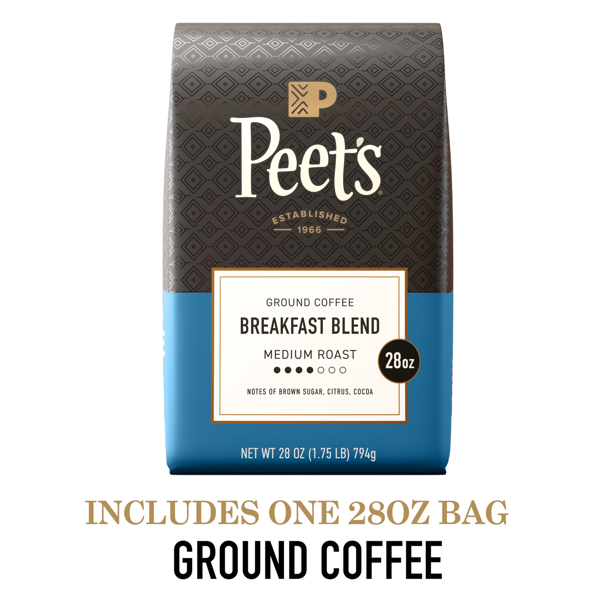 Peet's Coffee detalle de la etiqueta que destaca tueste medio y Arábica