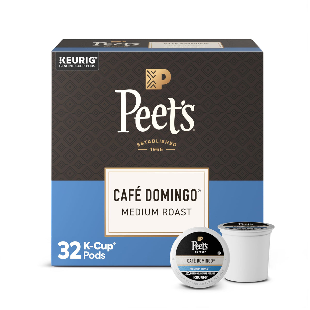 Peet's Café Domingo caja frontal mostrando 32 cápsulas y beneficio conveniencia