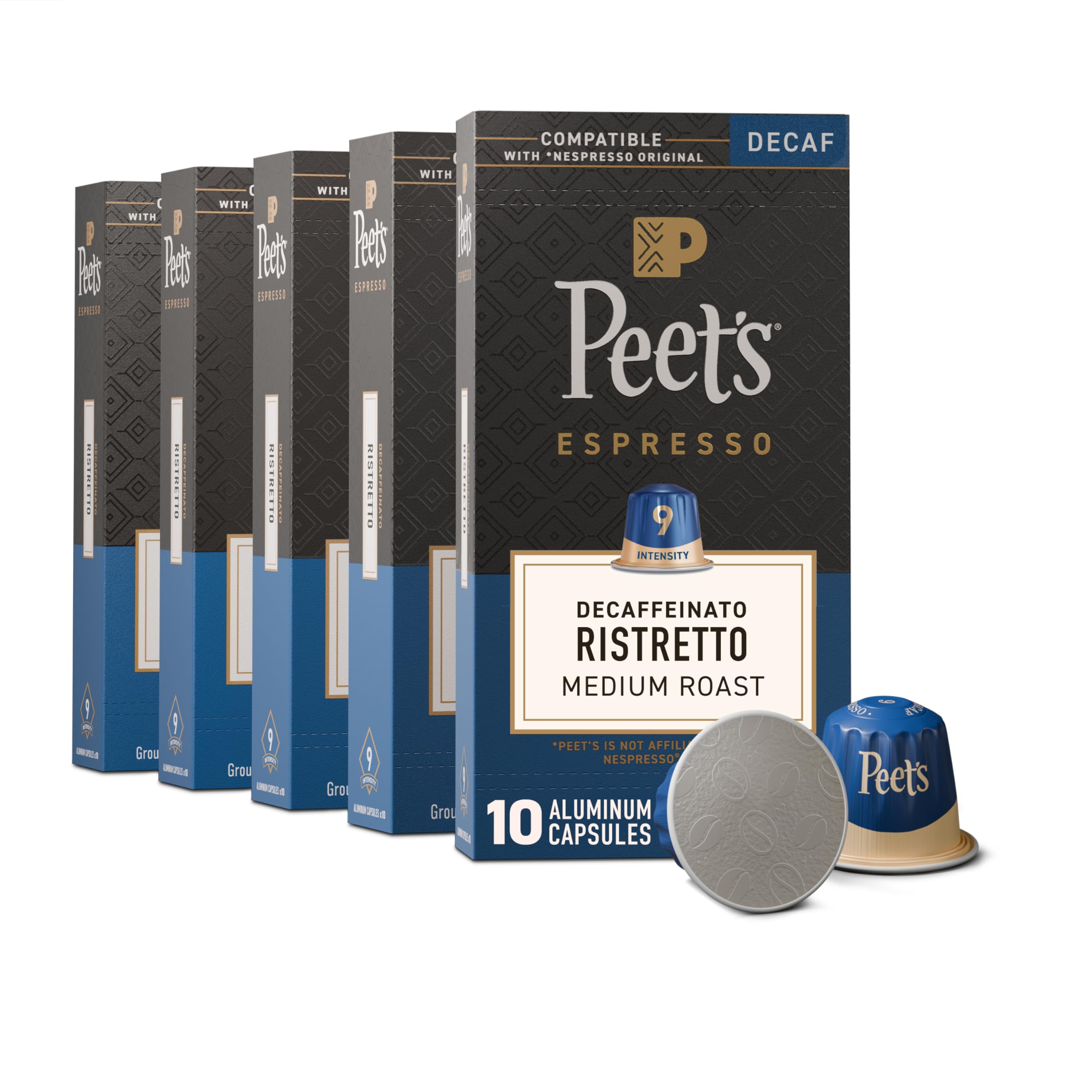 Peet's cápsulas frente del paquete mostrando 50 unidades y facilidad de uso