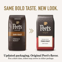 Peet's Coffee taza preparada en encimera indicando uso doméstico fácil
