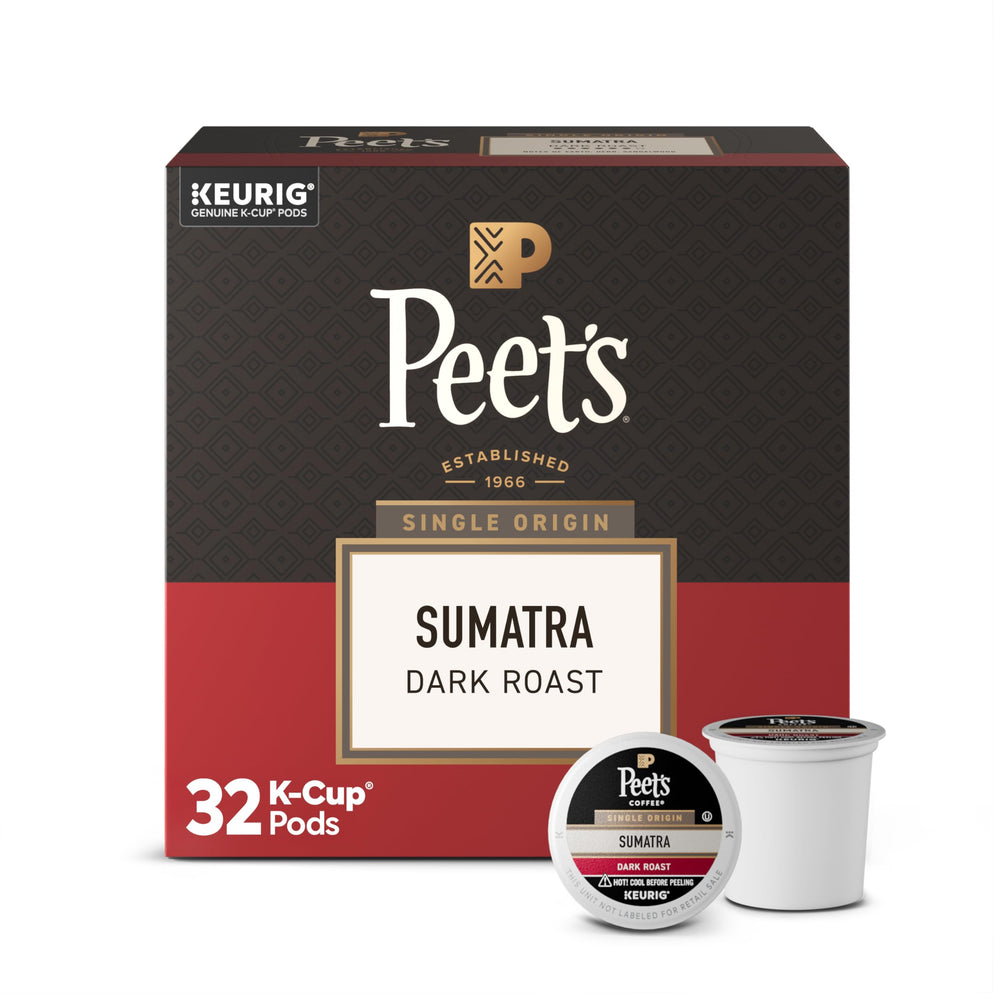 Peet's caja frontal Sumatra mostrando cápsulas y diseño, beneficio: lectura clara del origen