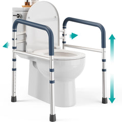 PELEGON front view of toilet safety frame showing stable support