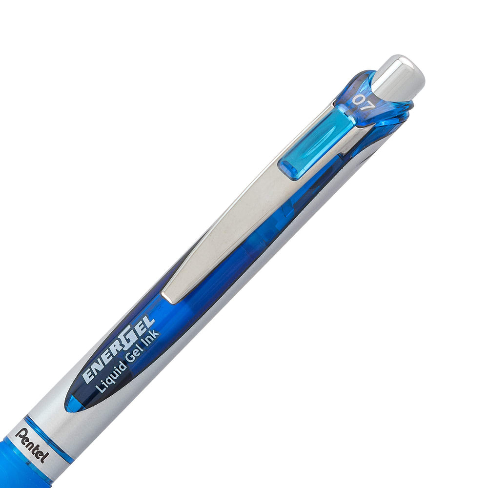 Pentel EnerGel RTX comparación de tamaño con regla para visualizar escala