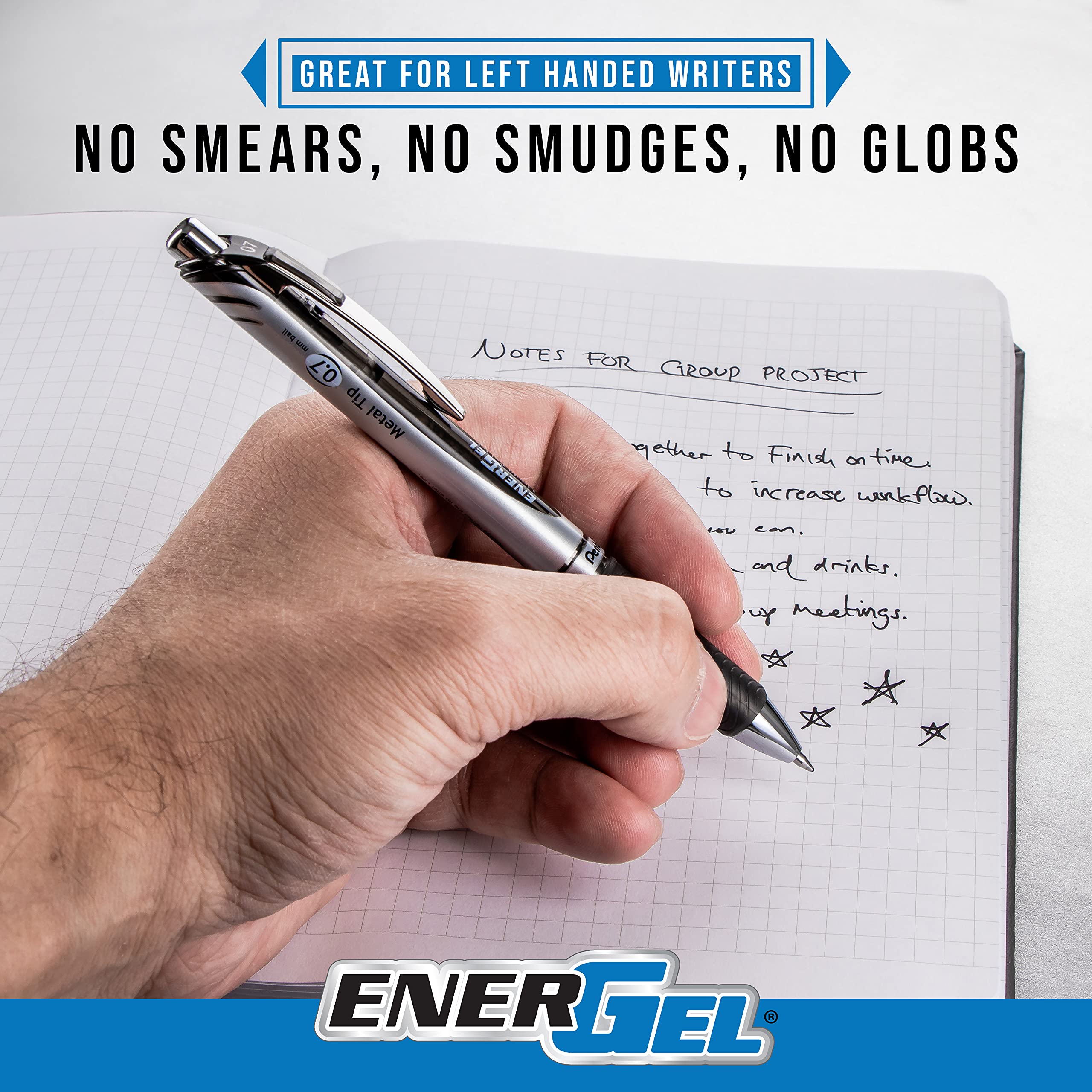 Comparación de tamaño Pentel EnerGel RTX junto a una regla, ventaja de portabilidad