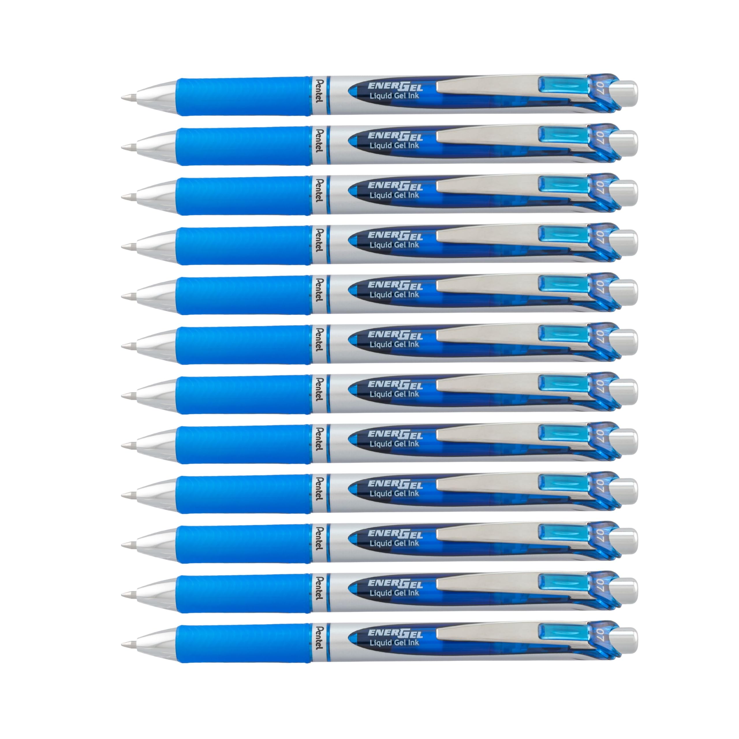 Pentel EnerGel RTX frontal mostrando diseño negro y plateado, aspecto profesional