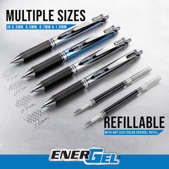 Pentel EnerGel RTX writing sample in blue ink demonstrating fast-drying benefit