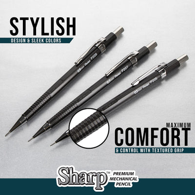 Pentel Sharp detalle del barril azul que ofrece agarre cómodo y durabilidad