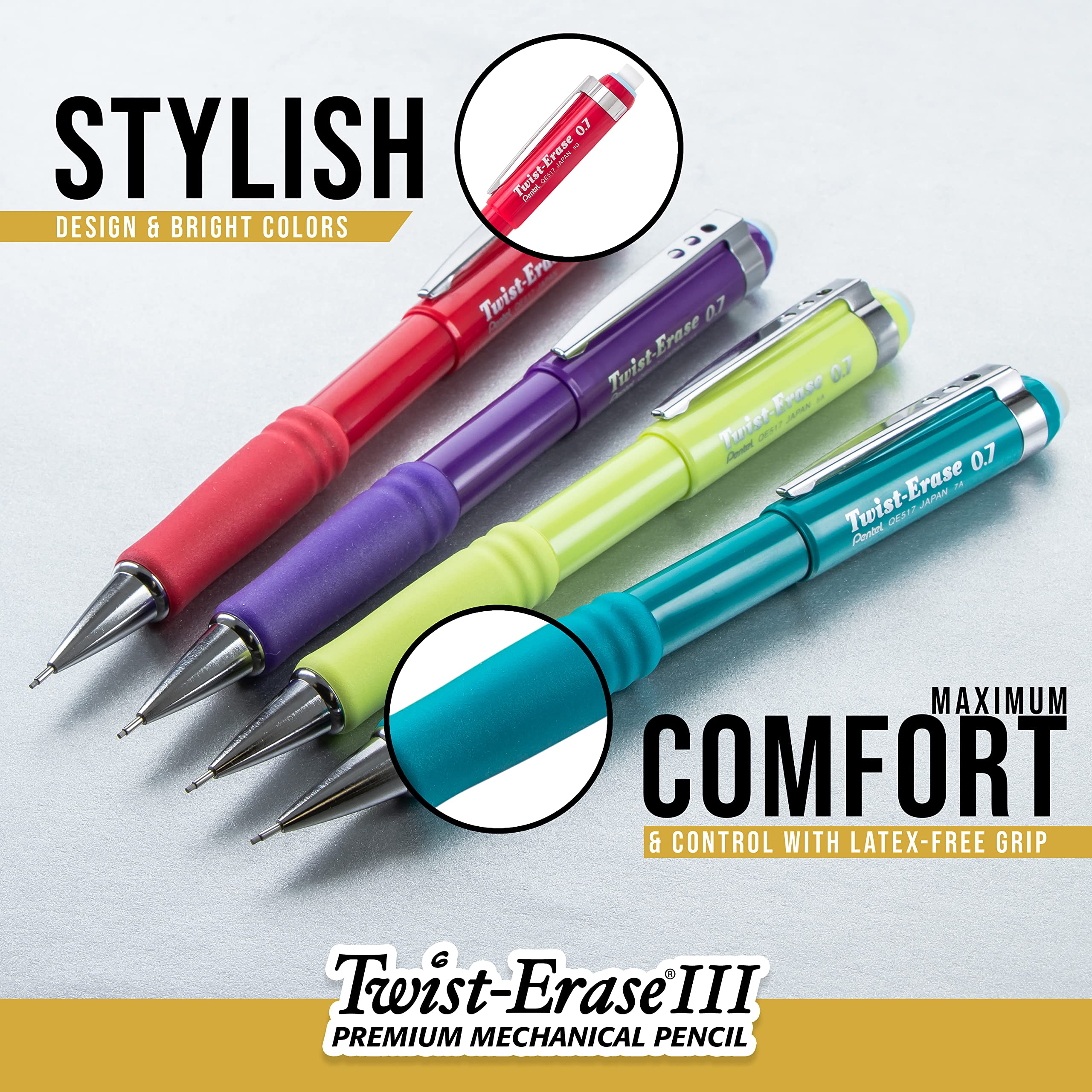 Pentel Twist-Erase III lápiz en acción sobre papel demostrando trazo preciso y control