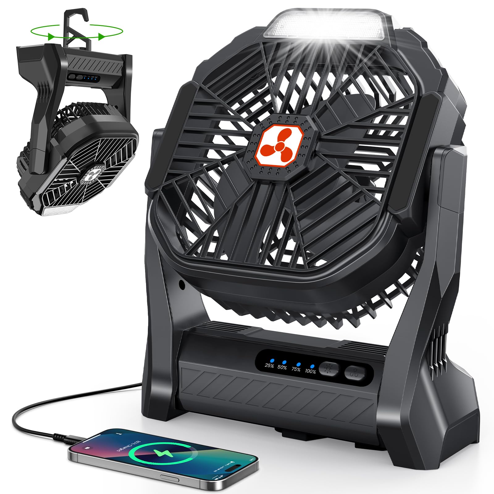 Peouix vista frontal del ventilador portátil mostrando diseño compacto y manejo fácil