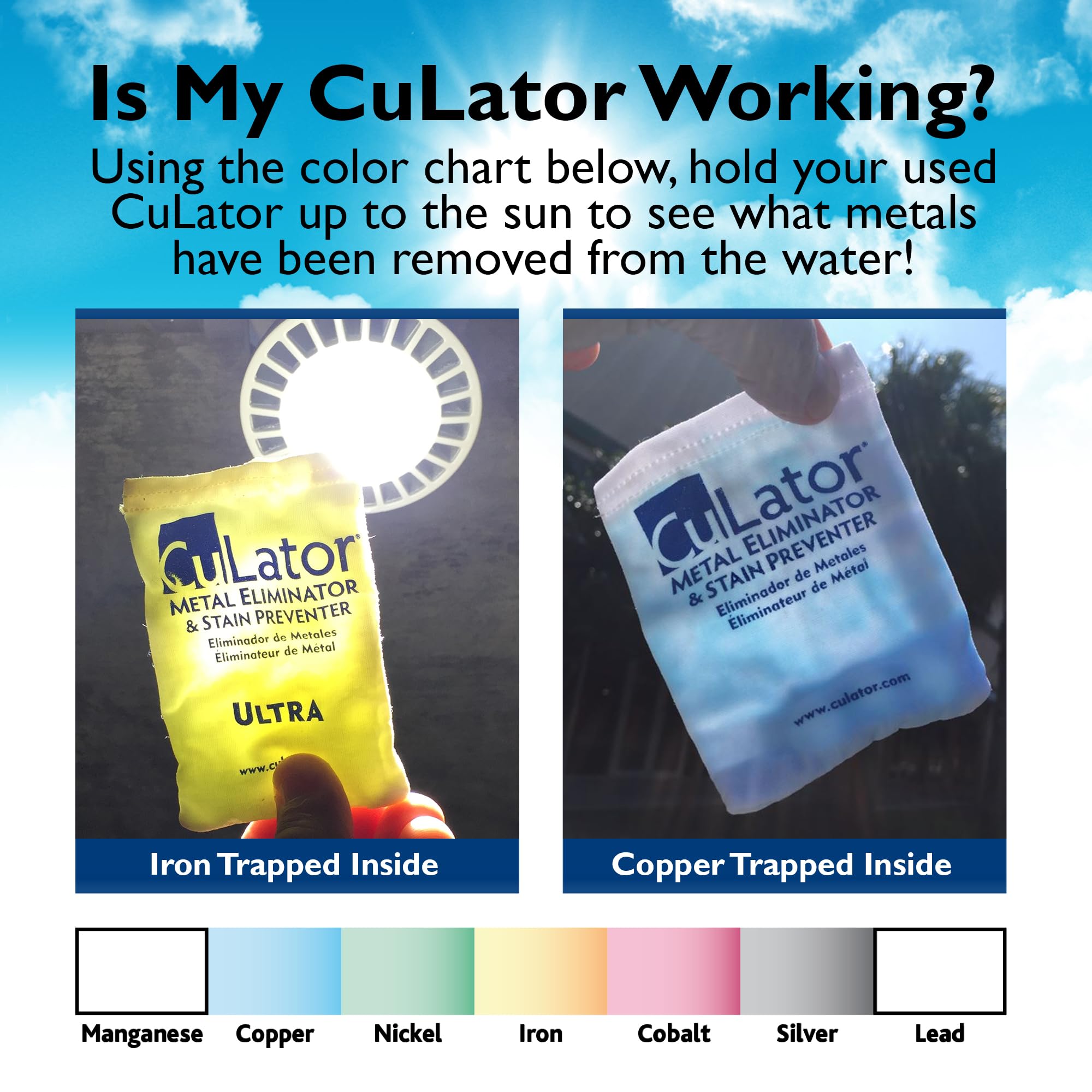 Periodic Products CuLator PowerPak colocado en cesta de skimmer para tratamiento continuo