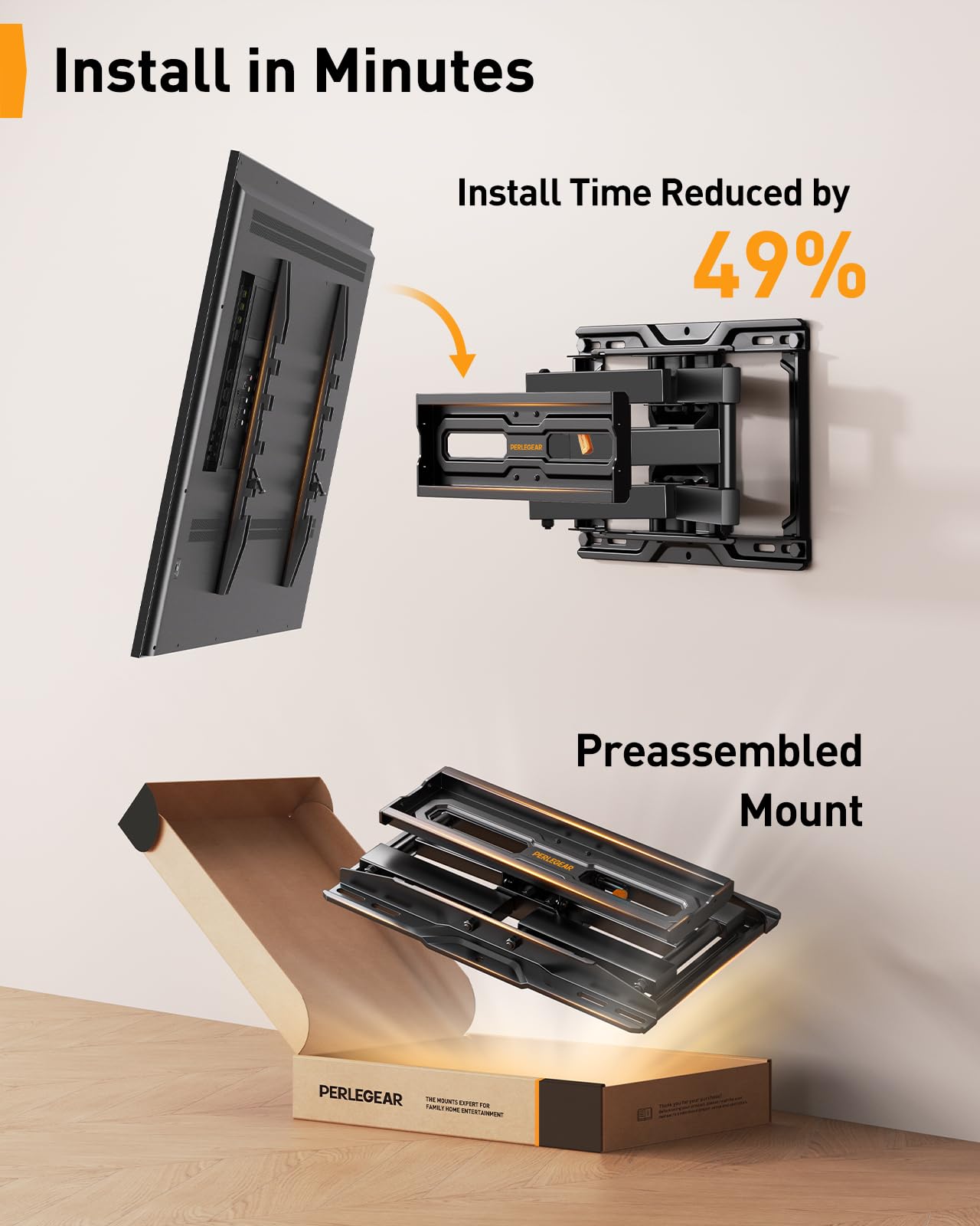 Perlegear with soundbar showing raised TV for accessory clearance