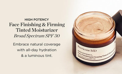 Perricone MD bottle staged with sunscreen items to show daily protection